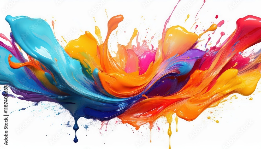 Poster vibrant splashes of color a captivating display of paint on white canvas