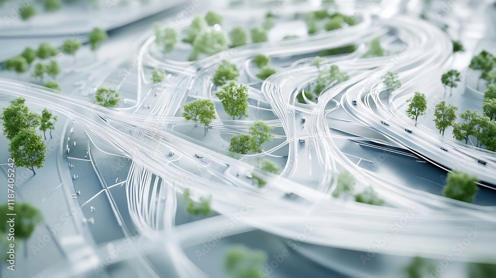 Poster Abstract visualization of civic system geometric flow representing interconnected public infrastructure