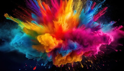 Obraz premium Vibrant Rainbow Color Splash AIGenerated Artwork Showcases Holi Festivals Exuberance and Joy with a Technicolor Paint Explosion