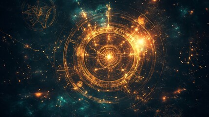 Cosmic art visualized intricate celestial patterns and mystical astrology blending metaphysical insights and glowing cosmic designs