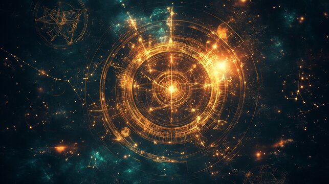 Cosmic art visualized intricate celestial patterns and mystical astrology blending metaphysical insights and glowing cosmic designs