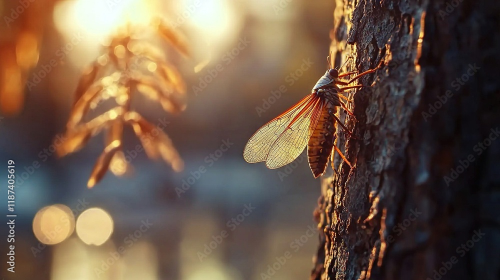Poster a tree with a bug on its back is clearly visible in this close-up, while the background tree is blur