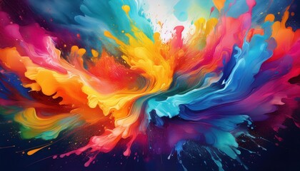 Vibrant Rainbow of Paints Splashed Across Canvas A Joyful Celebration of Colors and Artistic Expression.