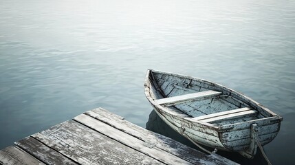 Obraz premium A small boat on a body of water next to a wooden dock