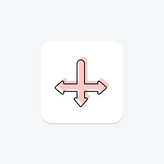 Divergence Down Arrow color shadow thinline icon , vector, pixel perfect, illustrator file