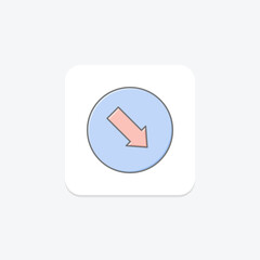 Down Right Arrow lineal color icon , vector, pixel perfect, illustrator file