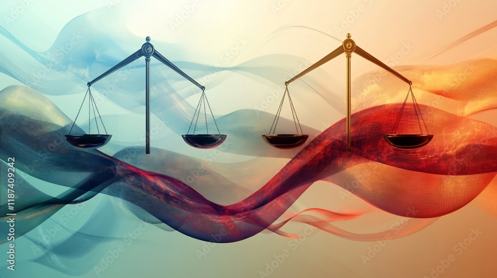 Poster Abstract representation of financial risk flowing patterns symbolic scales representing risk mitigation and control