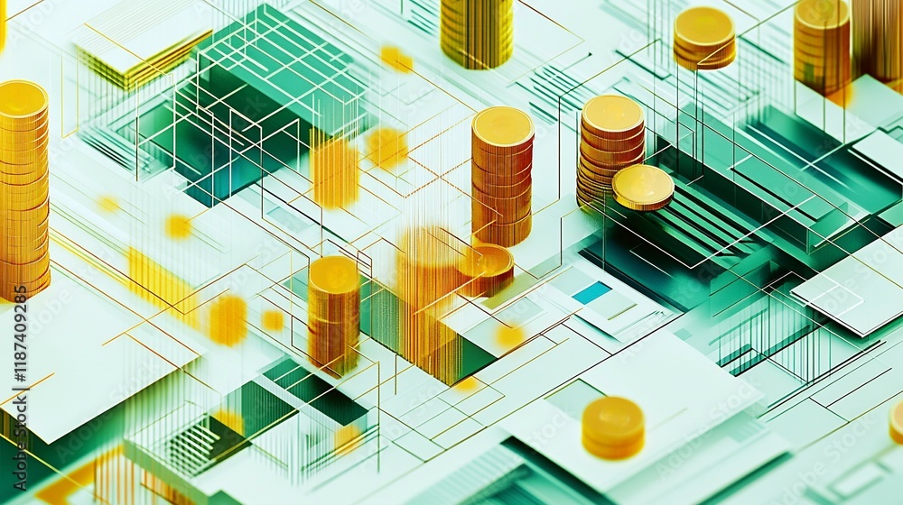 Aufkleber Abstract representation of financial systems showcasing interconnected geometric patterns income flow budget allocation