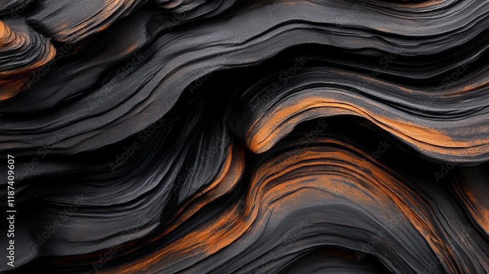 Poster abstract texture of dark gray and orange swirls. intricate, flowing patterns.