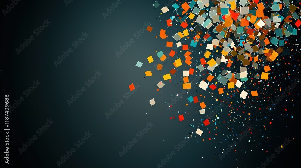 Poster black background with colorful squares floating in the air