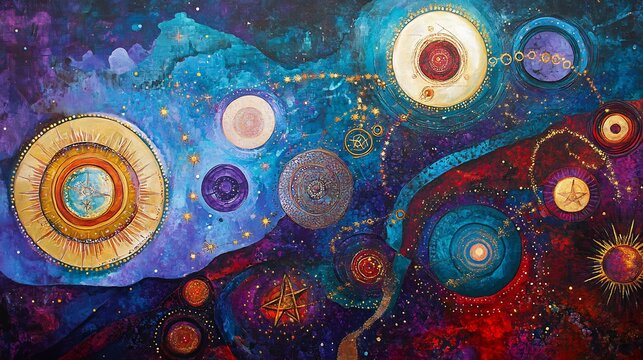Vibrant representation of astrology destiny showcasing karmic cycles and cosmic symbolism