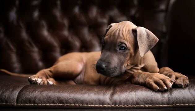 cute beautiful thai ridgeback puppy mendacity on leather-based sofa