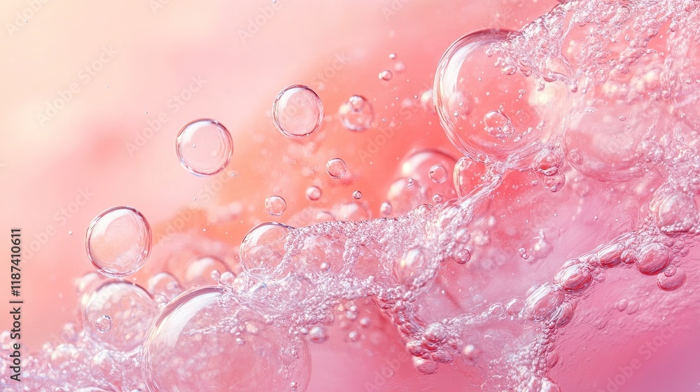 Poster bubbling water action abstract pink background visual content fluid environment upward view relaxing