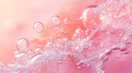 Bubbling water action abstract pink background visual content fluid environment upward view relaxing concept
