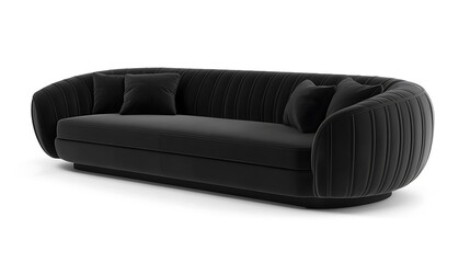 Sofa featuring a sleek, low-profile design and a chic, monochrome color scheme 