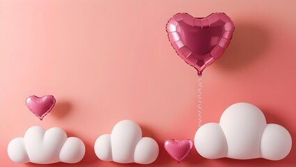 dreamy gradient romantic background featuring cloud balloons and a heart shaped air balloon for use in event promotions or love themed visuals