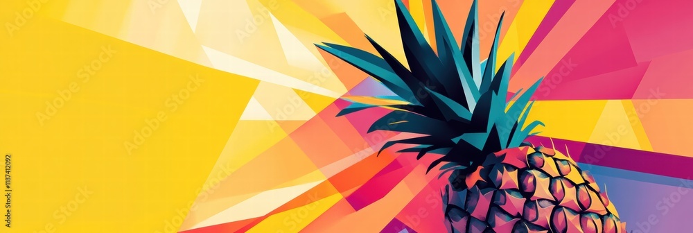 Poster colorful abstract geometric pineapple design with vibrant colors and sharp angles in a lively compos