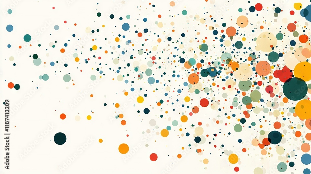 Poster a collection of colorful circles on a white backdrop with space for text or images for hanging on wa