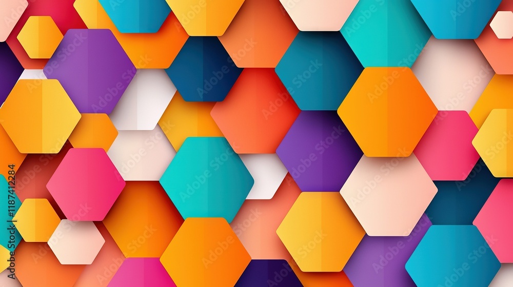 Poster a multicolored hexagonal pattern composed of hexagons and hexagon cubes