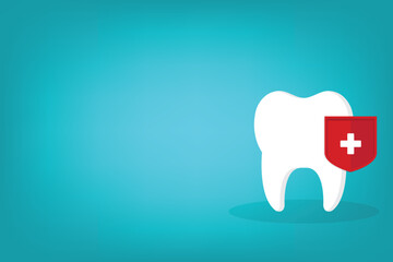 Dental care, protection. Vector illustration of a tooth and shield.