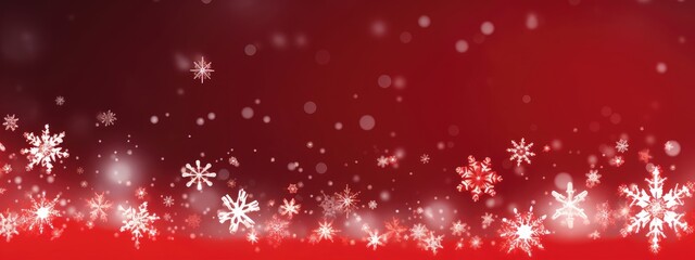 Christmas Red Background with Falling Snowflakes Winter Holiday Abstract Border Design