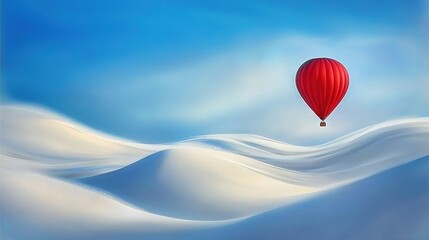 Fototapeta premium Hot air balloon → balloon.Snow-covered hill → hill.Blue sky in the background → sky.Text length: 20 tokens