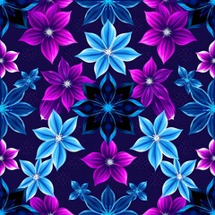 Seamless abstract beautiful purple and blue magical flowers pattern background