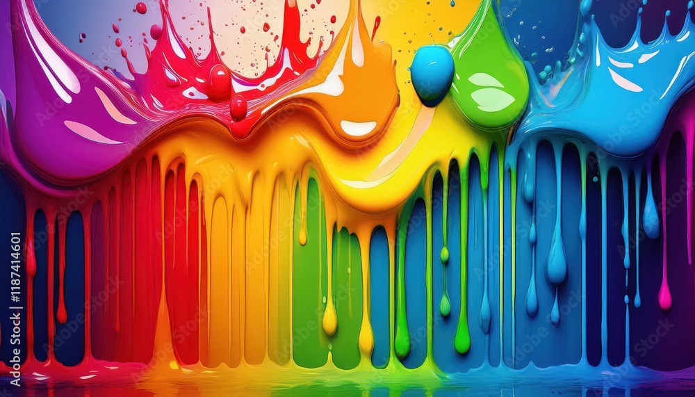 Poster vibrant rainbow color paint splashes as background header a creative extravaganza of colors and text