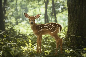 Fawn in a Sunlit Forest Clearing