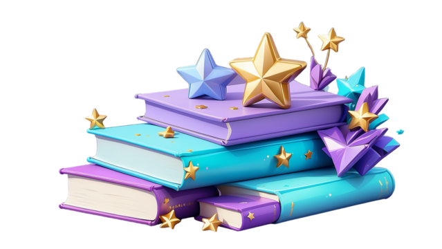 Magic Book with Stars on White Background