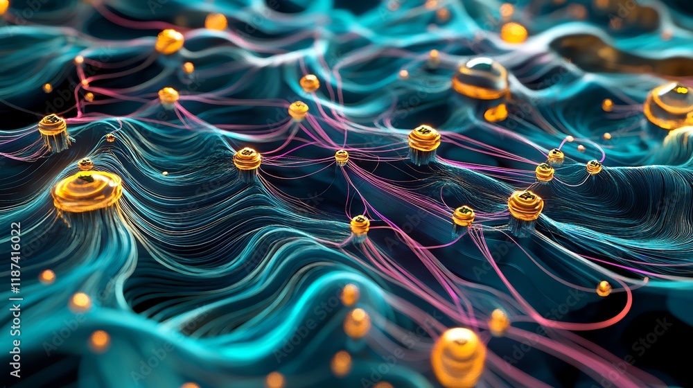 Poster abstract rendering of microeconomics showcasing symbolic node dynamic shapes representing individual