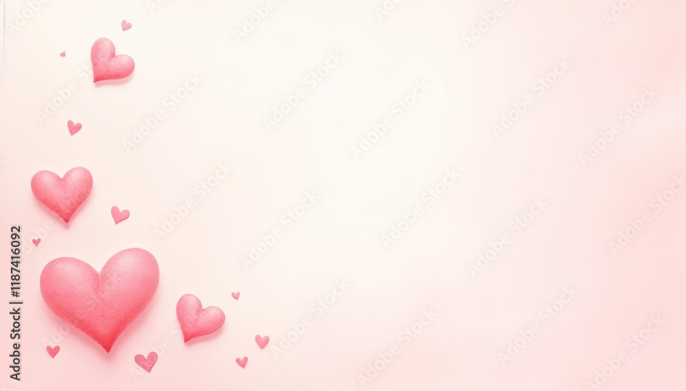 Poster pink background with a row of hearts in the center. the hearts are arranged in a way that they look 