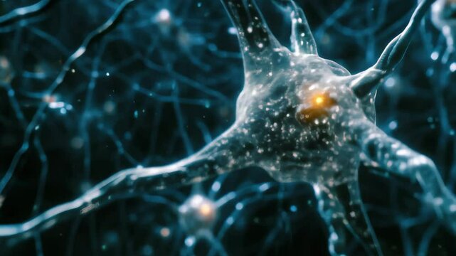 Science, neurology, medical, biotechnology background. Network of neurons in human brain. Neurons brain cells on dark background