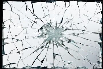 Shattered glass with intricate cracks radiating from the center creating a compelling abstract pattern