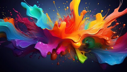 Vibrant Rainbow Paint Splashes Explosion A Colorful Artistic Showcase of Energy and Creativity