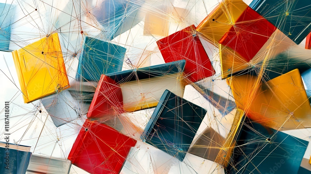 Aufkleber Abstract rendering of educational reform emphasizing interconnected book dynamic lines representing systemic change