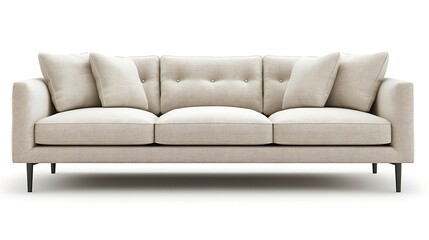 Sofa with a minimalist design, featuring slim metal legs and soft, neutral tones 