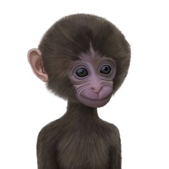 Baby monkey NFT on isolated background. Realistic baby chimpanzee portrait illustration, Human shaped chimp character design.