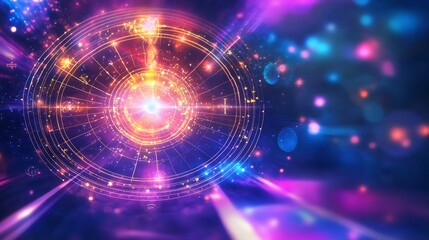 Obraz premium Astrology wellness visualized with glowing karmic cycles celestial rhythms and cosmic harmony representing metaphysical healing