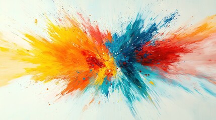 Fototapeta premium A vibrant painting featuring colorful brushstrokes on a white canvas against a blue backdrop