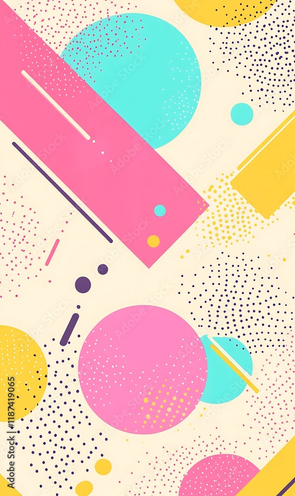 Poster a background with neon diagonal lines and overlapping circles, highlighted by soft pastel geometric 