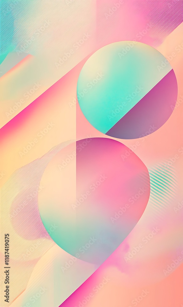 Poster a background with neon diagonal lines and overlapping circles, highlighted by soft pastel geometric 