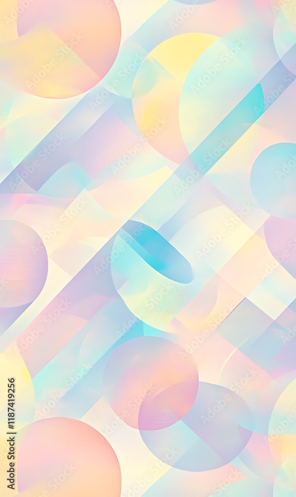 Poster neon circles and diagonal lines blend with pastel hues, creating an interesting geometric background