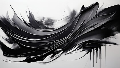 Vibrant Modern Abstract Art Black Paint Strokes Dance Across White Canvas, Showcasing Bold Expressionism in Contemporary Art.