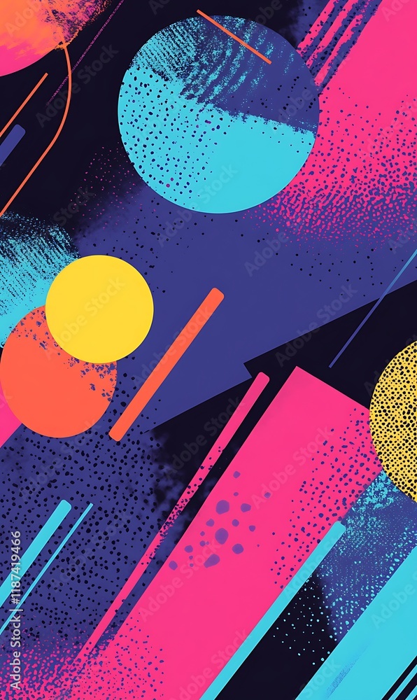 Aufkleber geometric shapes in neon colors and soft pastel tones create a beautiful pattern in the backdrop.