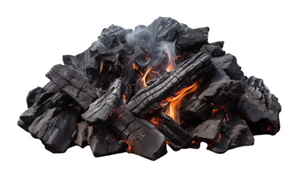 Embers Glowing in the Dark Campfire Scene isolated on transparent background	