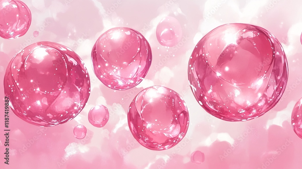 Poster bubbles floating in soft pink background creating a dreamy atmosphere in the air