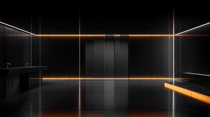 Modern interior design featuring sleek lines and ambient lighting in a dark space