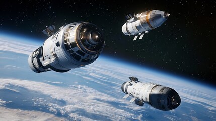 Futuristic depiction of space missions spaceships exploring habitable zones around distant stars