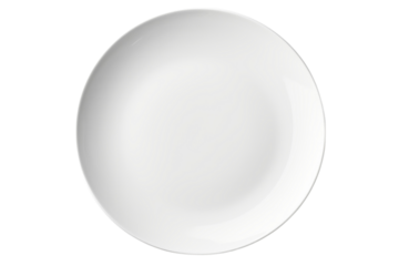 Simple white plate with smooth edges placed on a light surface in a well-lit environment for culinary presentation